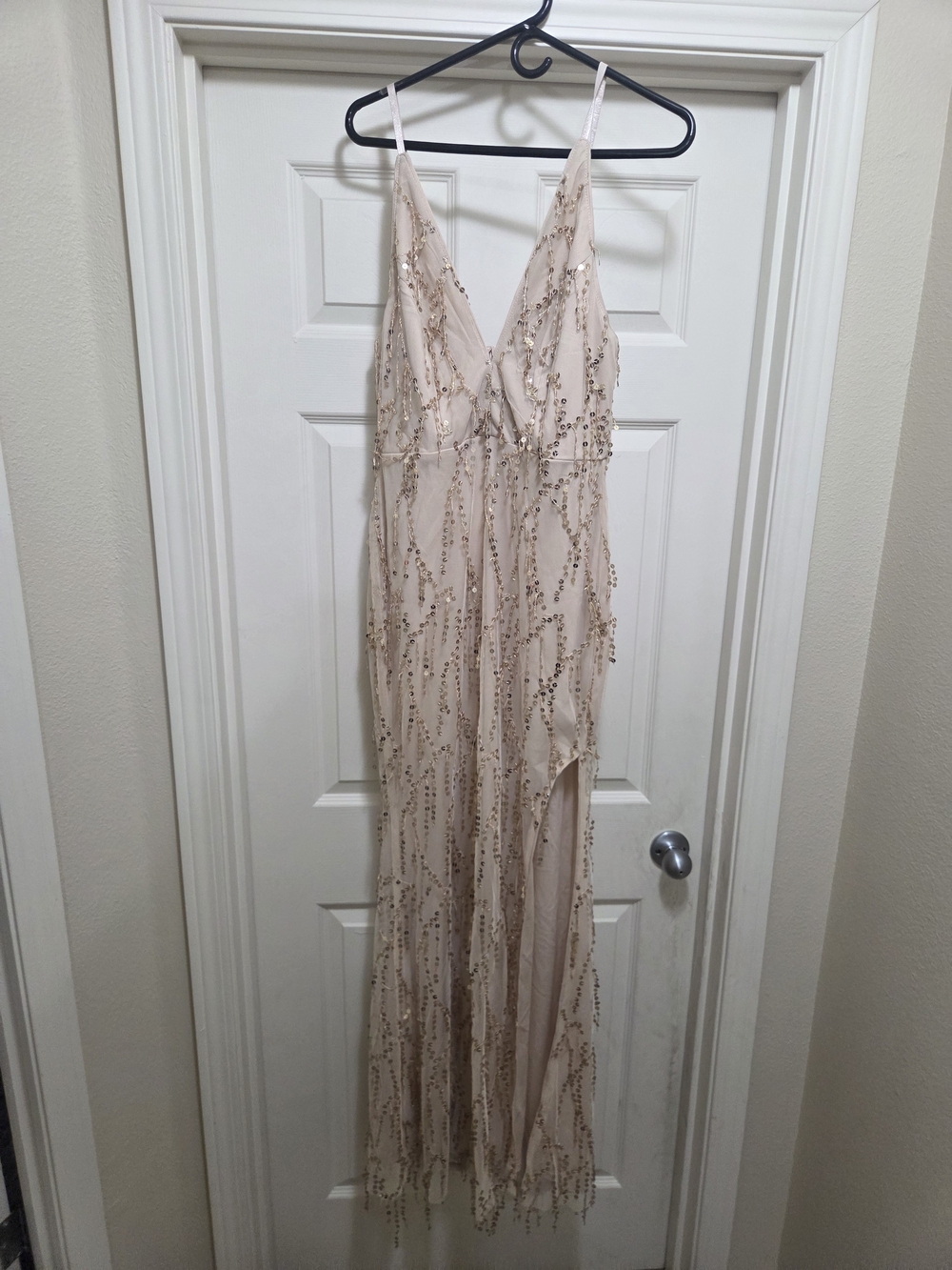 Sequin Embellished Blush Slip Gown